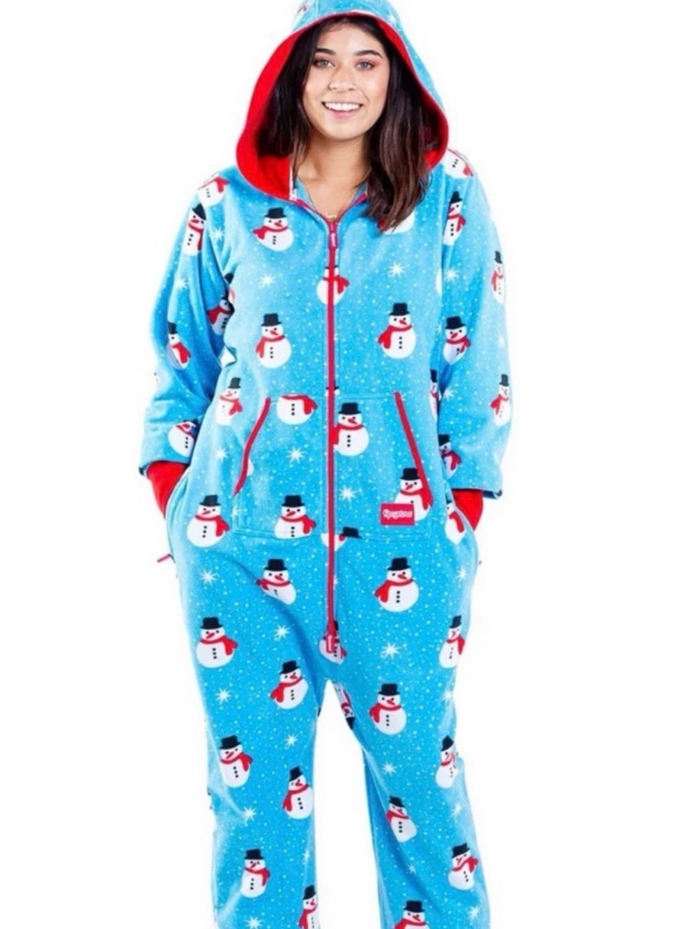 Tipsy Elves Snowman Christmas Jumpsuit Onesie Adult M NWT Fleece Hooded Pajamas